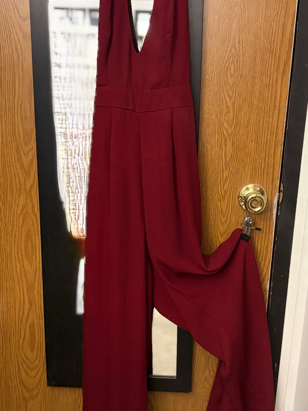 Sleeveless Deep Burgundy V-Neck Wide-Leg Jumpsuit